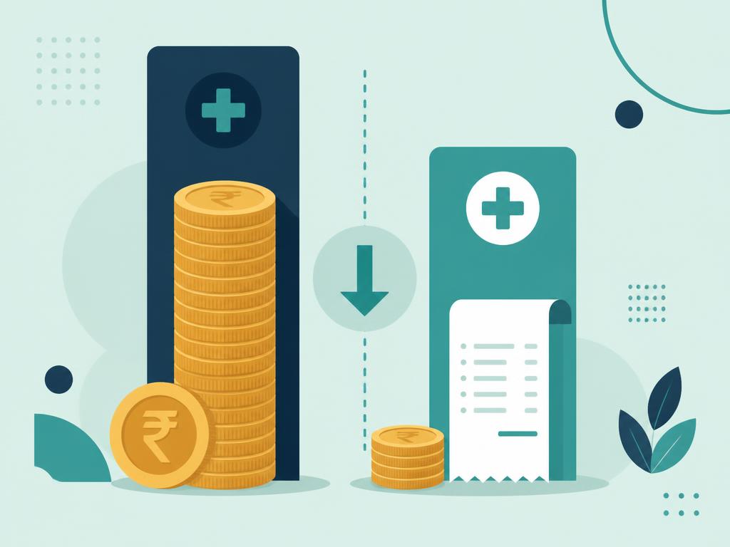 Illustration comparing a tall stack of coins for hospital rates against a much smaller booking cost